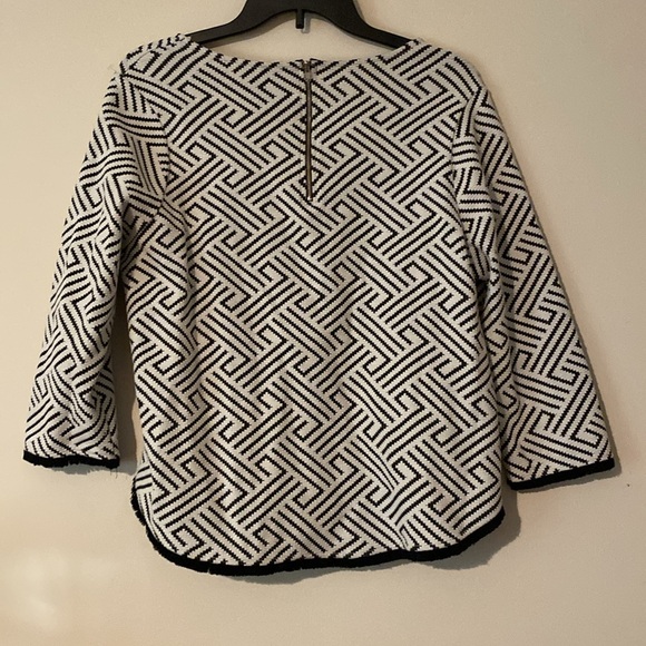 Women’s Anthropologie W5 woven top fringe trim, black white geometric Sz medium - Picture 4 of 9